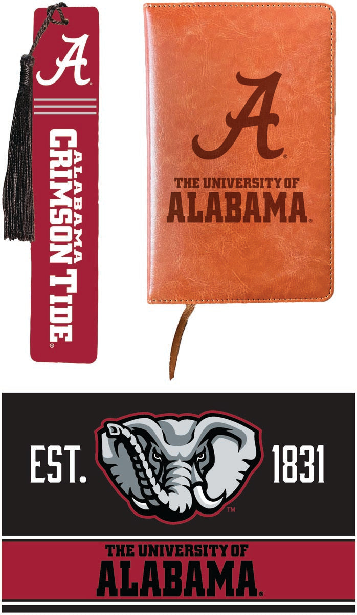 Alabama Crimson Tide Officially Licensed Reader Pack - Wooden Bookmark, Engraved Leather Journal & 5x7 Wood Sign 