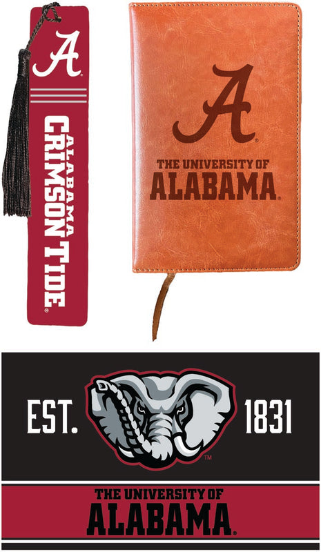 Alabama Crimson Tide Officially Licensed Reader Pack - Wooden Bookmark, Engraved Leather Journal & 5x7 Wood Sign 