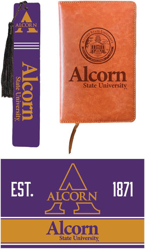 Alcorn State Braves Officially Licensed Reader Pack - Wooden Bookmark, Engraved Leather Journal & 5x7 Wood Sign 