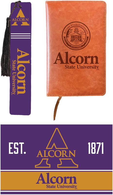 Alcorn State Braves Officially Licensed Reader Pack - Wooden Bookmark, Engraved Leather Journal & 5x7 Wood Sign 