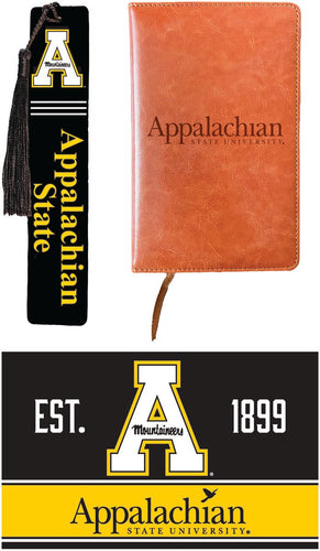 Appalachian State Officially Licensed Reader Pack - Wooden Bookmark, Engraved Leather Journal & 5x7 Wood Sign 