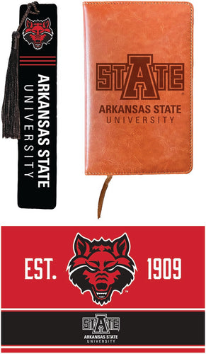 Arkansas State Officially Licensed Reader Pack - Wooden Bookmark, Engraved Leather Journal & 5x7 Wood Sign 