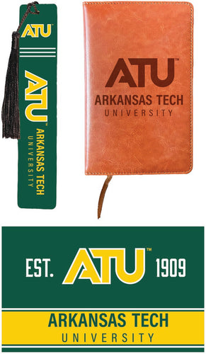 Arkansas Tech University Officially Licensed Reader Pack - Wooden Bookmark, Engraved Leather Journal & 5x7 Wood Sign 