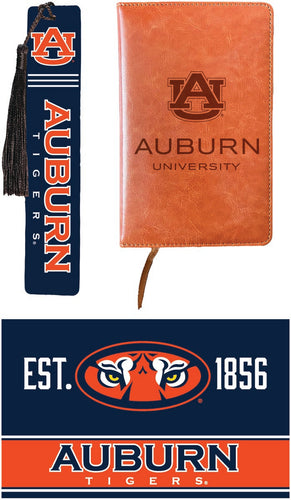 Auburn Tigers Officially Licensed Reader Pack - Wooden Bookmark, Engraved Leather Journal & 5x7 Wood Sign 