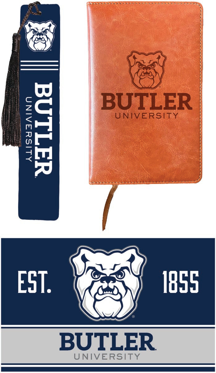 Butler Bulldogs Officially Licensed Reader Pack - Wooden Bookmark, Engraved Leather Journal & 5x7 Wood Sign 