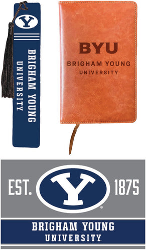 Brigham Young Cougars Officially Licensed Reader Pack - Wooden Bookmark, Engraved Leather Journal & 5x7 Wood Sign 