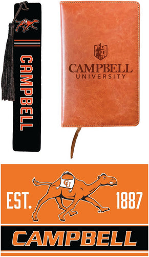Campbell University Fighting Camels Officially Licensed Reader Pack - Wooden Bookmark, Engraved Leather Journal & 5x7 Wood Sign 