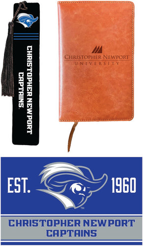 Christopher Newport Captains Officially Licensed Reader Pack - Wooden Bookmark, Engraved Leather Journal & 5x7 Wood Sign 