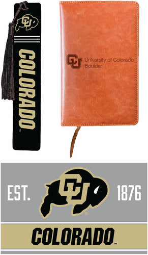 Colorado Buffaloes Officially Licensed Reader Pack - Wooden Bookmark, Engraved Leather Journal & 5x7 Wood Sign 