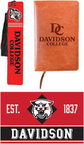 Davidson College Officially Licensed Reader Pack - Wooden Bookmark, Engraved Leather Journal & 5x7 Wood Sign 