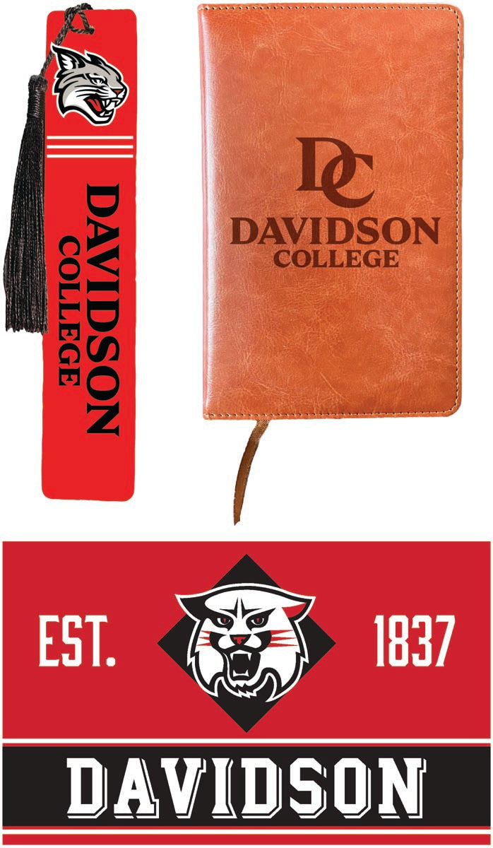 Davidson College Officially Licensed Reader Pack - Wooden Bookmark, Engraved Leather Journal & 5x7 Wood Sign 