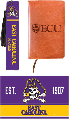 East Carolina Pirates Officially Licensed Reader Pack - Wooden Bookmark, Engraved Leather Journal & 5x7 Wood Sign 