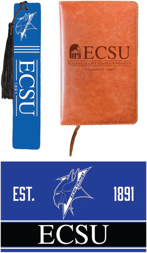 Elizabeth City State University Officially Licensed Reader Pack - Wooden Bookmark, Engraved Leather Journal & 5x7 Wood Sign 