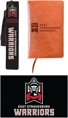 East Stroudsburg University Officially Licensed Reader Pack - Wooden Bookmark, Engraved Leather Journal & 5x7 Wood Sign 