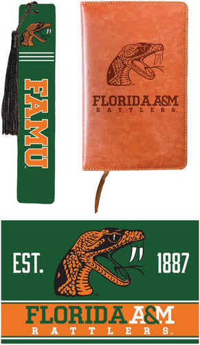 Florida A&M Rattlers Officially Licensed Reader Pack - Wooden Bookmark, Engraved Leather Journal & 5x7 Wood Sign 