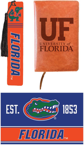 Florida Gators Officially Licensed Reader Pack - Wooden Bookmark, Engraved Leather Journal & 5x7 Wood Sign 