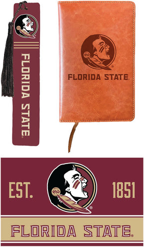 Florida State Seminoles Officially Licensed Reader Pack - Wooden Bookmark, Engraved Leather Journal & 5x7 Wood Sign 