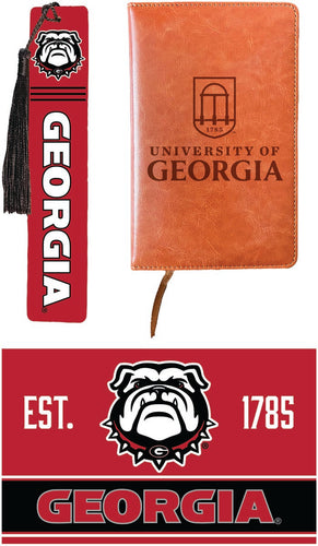 Georgia Bulldogs Officially Licensed Reader Pack - Wooden Bookmark, Engraved Leather Journal & 5x7 Wood Sign 