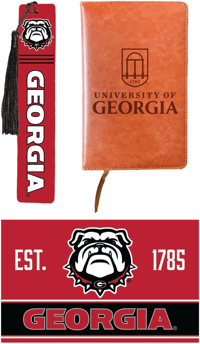 Georgia Bulldogs Officially Licensed Reader Pack - Wooden Bookmark, Engraved Leather Journal & 5x7 Wood Sign 