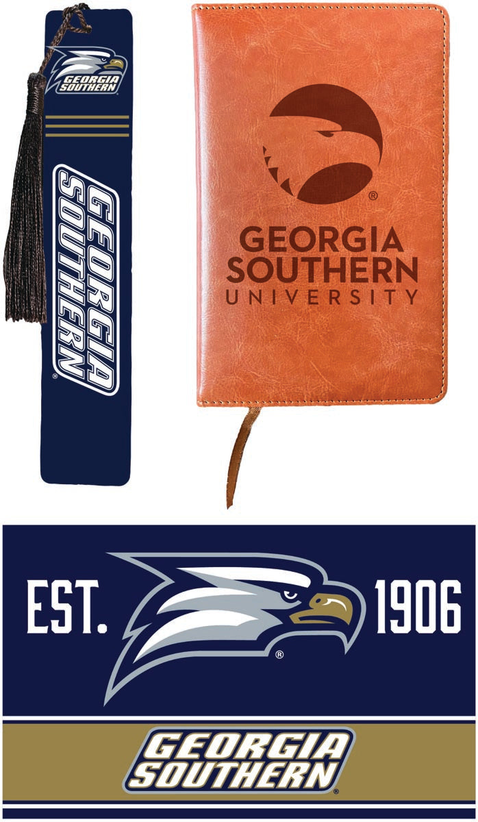Georgia Southern Eagles Officially Licensed Reader Pack - Wooden Bookmark, Engraved Leather Journal & 5x7 Wood Sign 