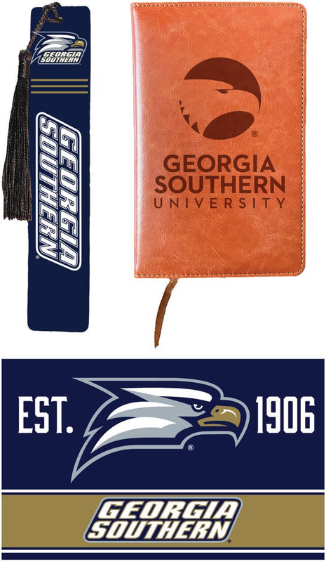 Georgia Southern Eagles Officially Licensed Reader Pack - Wooden Bookmark, Engraved Leather Journal & 5x7 Wood Sign 