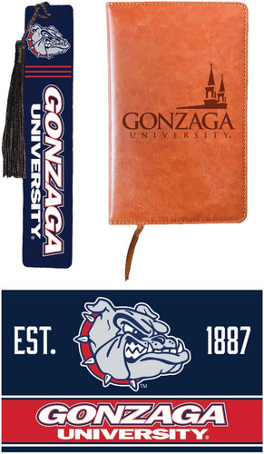 Gonzaga Bulldogs Officially Licensed Reader Pack - Wooden Bookmark, Engraved Leather Journal & 5x7 Wood Sign 