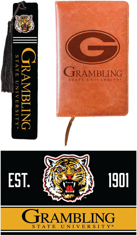 Grambling State Tigers Officially Licensed Reader Pack - Wooden Bookmark, Engraved Leather Journal & 5x7 Wood Sign 