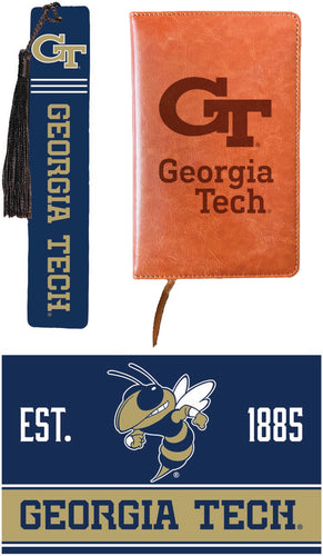 Georgia Tech Yellow Jackets Officially Licensed Reader Pack - Wooden Bookmark, Engraved Leather Journal & 5x7 Wood Sign 