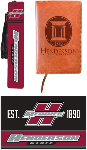 Henderson State Reddies Officially Licensed Reader Pack - Wooden Bookmark, Engraved Leather Journal & 5x7 Wood Sign 