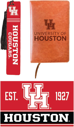 University of Houston Officially Licensed Reader Pack - Wooden Bookmark, Engraved Leather Journal & 5x7 Wood Sign 
