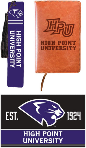 High Point University Officially Licensed Reader Pack - Wooden Bookmark, Engraved Leather Journal & 5x7 Wood Sign 