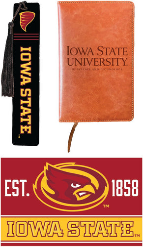 Iowa State Cyclones Officially Licensed Reader Pack - Wooden Bookmark, Engraved Leather Journal & 5x7 Wood Sign 