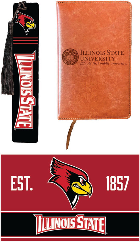 Illinois State Redbirds Officially Licensed Reader Pack - Wooden Bookmark, Engraved Leather Journal & 5x7 Wood Sign 
