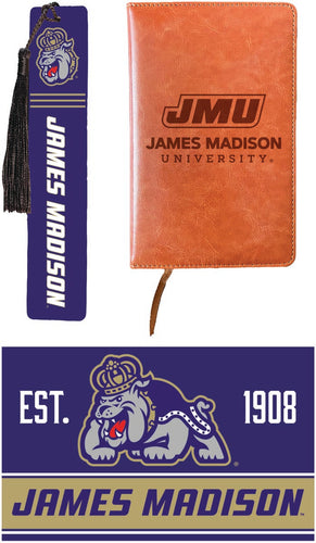 James Madison Dukes Officially Licensed Reader Pack - Wooden Bookmark, Engraved Leather Journal & 5x7 Wood Sign 