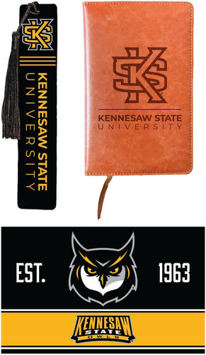 Kennesaw State University Officially Licensed Reader Pack - Wooden Bookmark, Engraved Leather Journal & 5x7 Wood Sign 