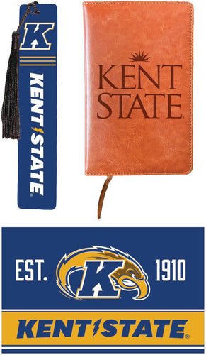 Kent State University Officially Licensed Reader Pack - Wooden Bookmark, Engraved Leather Journal & 5x7 Wood Sign 