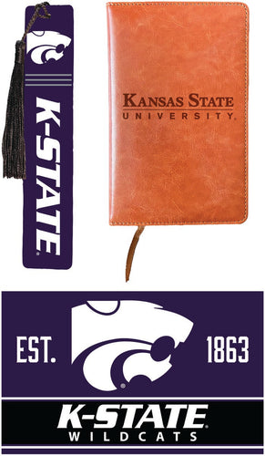 Kansas State Wildcats Officially Licensed Reader Pack - Wooden Bookmark, Engraved Leather Journal & 5x7 Wood Sign 