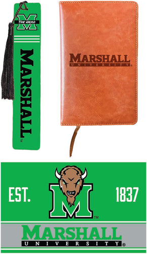 Marshall Thundering Herd Officially Licensed Reader Pack - Wooden Bookmark, Engraved Leather Journal & 5x7 Wood Sign 