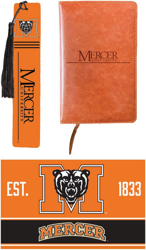Mercer University Officially Licensed Reader Pack - Wooden Bookmark, Engraved Leather Journal & 5x7 Wood Sign 