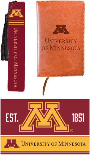 Minnesota Gophers Officially Licensed Reader Pack - Wooden Bookmark, Engraved Leather Journal & 5x7 Wood Sign 