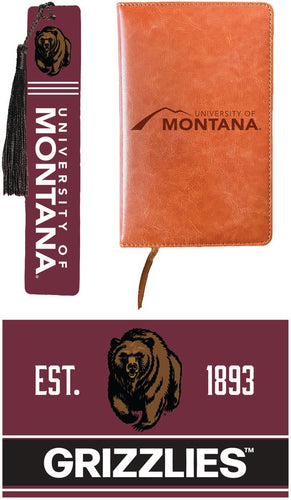 Montana University Officially Licensed Reader Pack - Wooden Bookmark, Engraved Leather Journal & 5x7 Wood Sign 