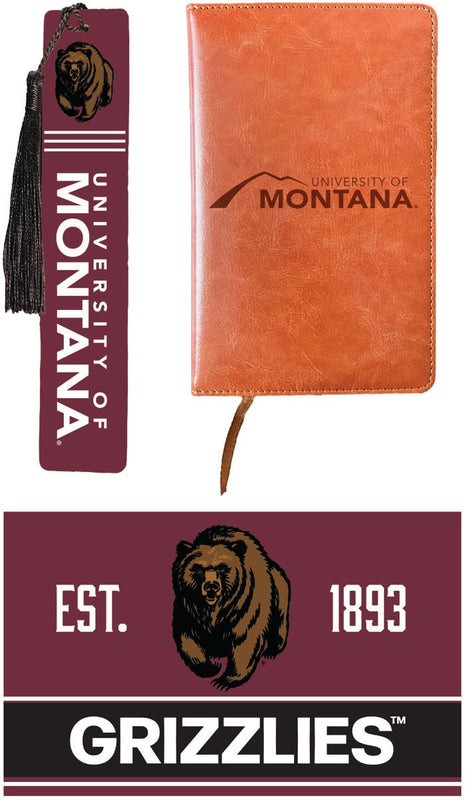 Montana University Officially Licensed Reader Pack - Wooden Bookmark, Engraved Leather Journal & 5x7 Wood Sign 