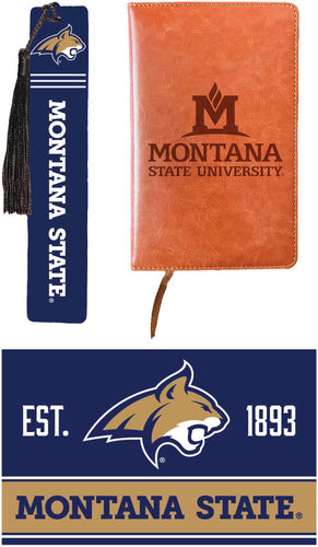 Montana State Bobcats Officially Licensed Reader Pack - Wooden Bookmark, Engraved Leather Journal & 5x7 Wood Sign 
