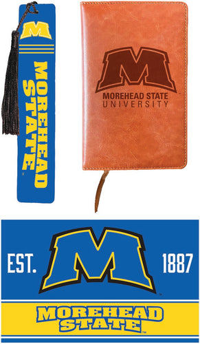 Morehead State University Officially Licensed Reader Pack - Wooden Bookmark, Engraved Leather Journal & 5x7 Wood Sign 