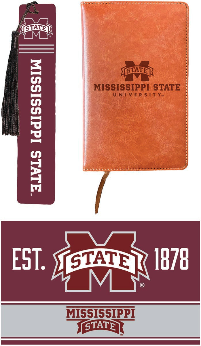 Mississippi State Bulldogs Officially Licensed Reader Pack - Wooden Bookmark, Engraved Leather Journal & 5x7 Wood Sign 
