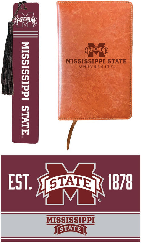 Mississippi State Bulldogs Officially Licensed Reader Pack - Wooden Bookmark, Engraved Leather Journal & 5x7 Wood Sign 