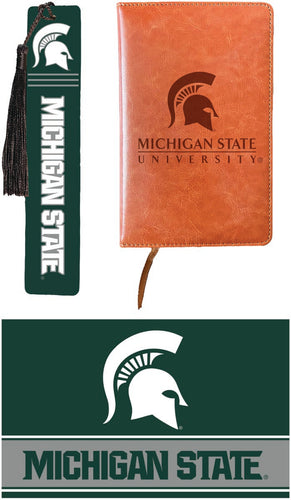 Michigan State Spartans Officially Licensed Reader Pack - Wooden Bookmark, Engraved Leather Journal & 5x7 Wood Sign 