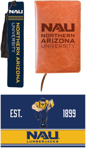 Northern Arizona University Officially Licensed Reader Pack - Wooden Bookmark, Engraved Leather Journal & 5x7 Wood Sign 