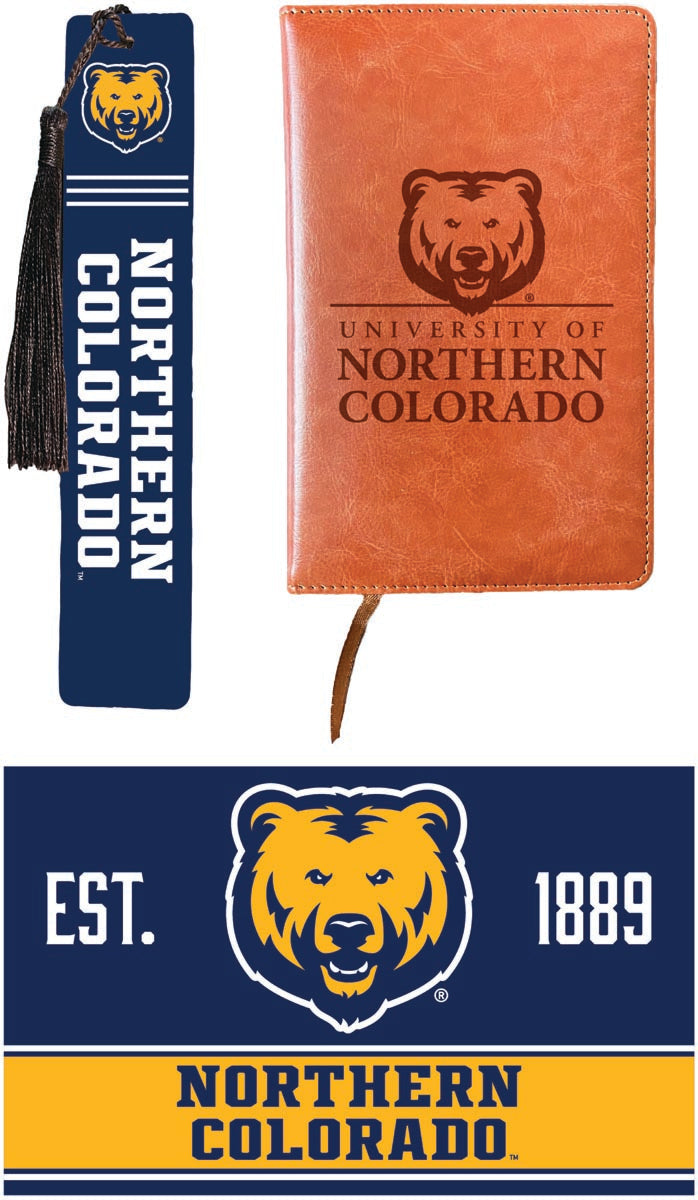 Northern Colorado Bears Officially Licensed Reader Pack - Wooden Bookmark, Engraved Leather Journal & 5x7 Wood Sign 