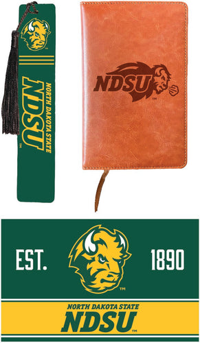 North Dakota State Bison Officially Licensed Reader Pack - Wooden Bookmark, Engraved Leather Journal & 5x7 Wood Sign 